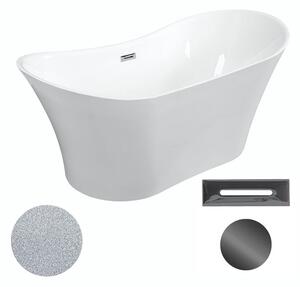 Besco Akrylátová volně stojící vana Amber Glam S 170x80 Barva: Bílá/stříbrná, Rozměry (cm): 170x80, Typ a barva výpustě: Click-Clack s přepadem, grafit