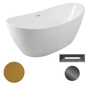 Besco Akrylátová volně stojící vana Ayla Glam Z 170x80 Barva: Bílá/zlatá, Rozměry (cm): 170x80, Typ a barva výpustě: Click-Clack s přepadem, grafit