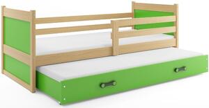Dětská postel Rico - 2 osoby, 90x200 s výsuvnou přistýlkou – Borovice, Zelená