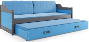 Dětská postel David - 2 osoby, 80x190 s výsuvnou přistýlkou – Grafit, Modrá
