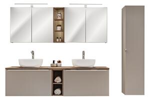 Comad Koupelnová sestava SantaFe s deskou, umyvadly, zrcadly a skříňkami 180 cm taupe/dub santa fe vintage