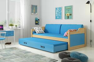 Dětská postel David - 2 osoby, 80x190 s výsuvnou přistýlkou – Borovice, Modrá
