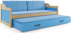 Dětská postel David - 2 osoby, 80x190 s výsuvnou přistýlkou – Borovice, Modrá