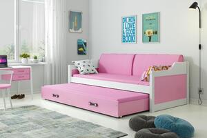 Dětská postel David - 2 osoby, 90x200 s výsuvnou přistýlkou – Bílá, Růžová