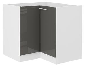 Rohová dolní kuchyňská skříňka Lavera 89 x 89 DN 1F BB (bílá + lesk šedý). 1032413