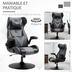 Ergonomická herní židle Vinsetto s nastavitelnou výškou, kulatou základnou, sklápěcími opěrkami, podhlavníkem a bederními polštáři, PU šedá černá | Ao