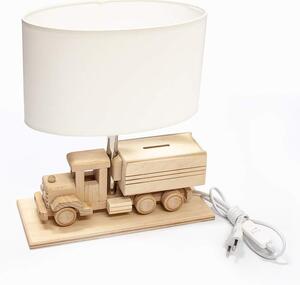 HELLUX Stolní dřevěná dětská lampička ve tvaru náklaďáku, bílá 411.24.09