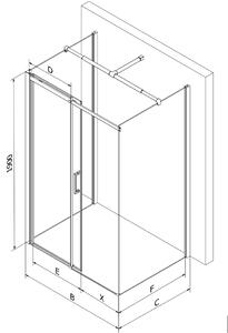 Mexen Omega, 3-stěnový sprchový kout s posuvnými dveřmi 110 (dveře) x 90 (stěna) x 190 cm, 8mm čiré sklo, chromový profil + bílá sprchová vanička SLIM, 825-110-090-01-00-3S-4010