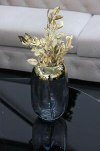 Šedá skleněná váza se zlatým okrajem 25cm