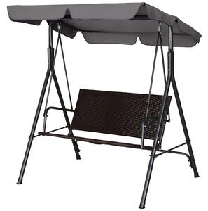 Outsunny Hollywoodský houpač 2-místný zahradní houpačka s nastavitelnou sluneční střechou, ocelový rám, ratan 140 x 110 x 151 cm | Aosom