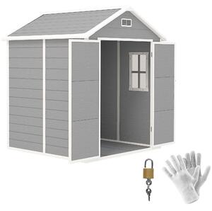 Outsunny zahradní nářaďový sklad 2,4m², voděodolný zahradní domek s pultovou střechou, 182x151x219/181 cm, nářaďový sklad s uzamykatelnými dveřmi, okn