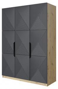 Skříň Asha 150 cm - dub artisan / rivier stone mat / černé kovové úchytky