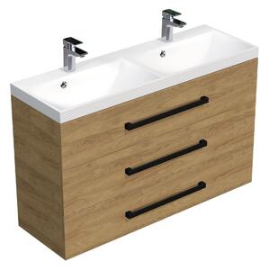 Koupelnová skříňka s černou úchytkou a umyvadlem SAT Cube Way 120x76,5x40 cm dub Hickory mat CUBE2C1203DH