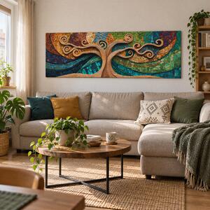 Obraz na plátně - Strom života Dřevěná chapadla FeelHappy.cz Rozměr obrazu (Šířka x Výška): 240 x 80 cm