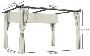 Outsunny Pergola do Zahrady Exteriérová 3 x 4m Rozšiřitelný Posuvný Pavilon se Stranovými Stěnami, Zahradní Altán, 180g/m² Vysokohustotní Polyester, O
