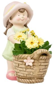 Zahradní figura Outsunny "Dívka s květinovým květináčem", odolná zahradní socha, ozdoba na květináče, zahradní dekorace, socha pro domácí výzdobu, zah