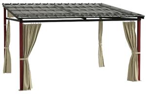 Pergola Outsunny přibližně 3,5 x 3 m s bočními stěnami, odolná proti větru, výškově nastavitelná terasa s výsuvnou střechou pro zahradu, terasu, béžov
