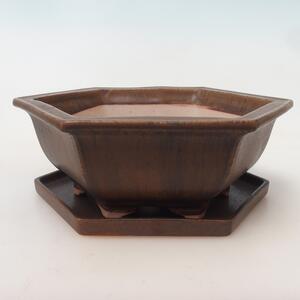 E-bonsai Bonsai miska + podmiska H53 - 19 x 21,5 x 7 cm. - hnědá