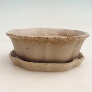 E-bonsai Bonsai miska + podmiska H06 - 14,5 x 14,5 x 5 cm. - béžová