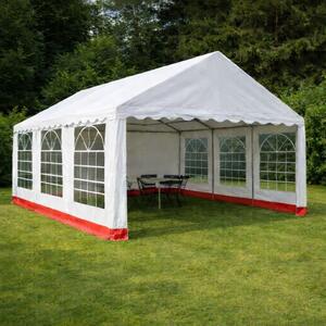 Zahradní párty stan 6×4 m, bílý a červený pruh, PVC 400 g/m²