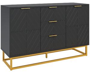 HOMCOM Moderní komoda s 3 šuplíky, 2 dvířky a nastavitelnou policí pro jídelnu a kuchyni, odolná proti převrhnutí, 120x40x76 cm, černá | Aosom