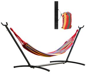 Outsunny Houpací Síť se Stojanem z Oceli - Přenosná Houpací Síť se 6 Nastavitelnými Výškami a Vakem pro Uložení - Nosnost 120 kg 200x150 cm Mnohobarev