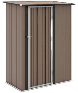 Zahradní domek Outsunny 1,07 m² 142x84x189 cm kovový exteriérový domek se zámkem a odvodňovacími otvory pro ukládání nářadí hnědý | Aosom