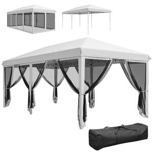 Outsunny Pop-Up Skládací Altán 6x3 m Skládací Pavilon se 6 Protipolárními Bočními Stěnami a Taškou pro Kempování a Oslavy Krémová | Aosom