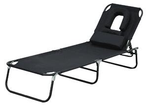 Skládací lehátko Outsunny s nastavitelným opěradlem v 4 polohách, zahradní lehátko s polštářem, kovový rám a oxfordská tkanina, nosnost 120 kg, 190x56