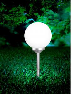 GLOBO Zahradní LED zapichovací osvětlení SOLAR, 70x30cm, tvar koule, stříbrnobílé 3378