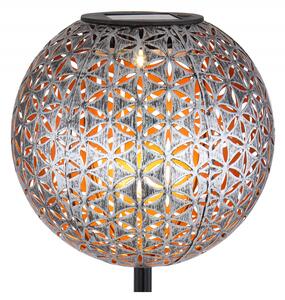 GLOBO Zahradní LED zapichovací svítidlo SOLAR, 18cm, koule, vzor květiny, stříbrnozlaté 33628