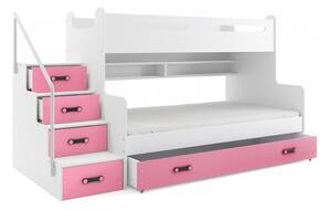 Patrová postel Max 3 x matrací PUR růžová - BM