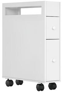 HOMCOM Úzký koupelnový kabinet s zásuvkou na kolečkách, Toaleta, Skříňka do koupelny, pro malé prostory, 16 x 49,5 x 66 cm, Bílá | Aosom