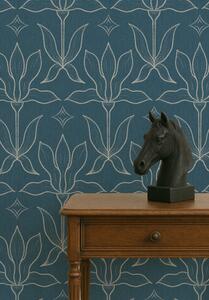 FUGU Moderní tapeta s botanickým ornamentem – Magnolia Mirror Blue Materiál: Digitální eko vlies - klasická tapeta nesamolepicí