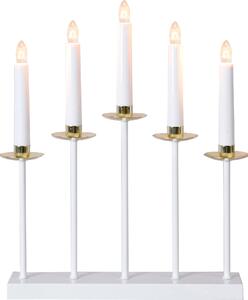 POLAR Vánoční pětiramenný svícen GRETA, 15W, bílý s mosaznými doplňky 138-28