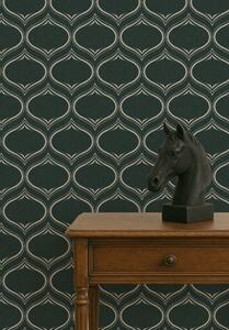 FUGU Elegantní tapeta s obloukovým ornamentem – Sleeping Ogees Dark Green Materiál: Digitální eko vlies - klasická tapeta nesamolepicí