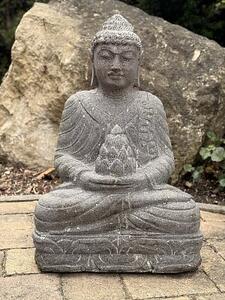 Buddha z říčního kamene s lotosovým pupenem – 60 cm