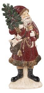Červená vánoční dekorace socha Santa se stromkem - 9*4*23 cm