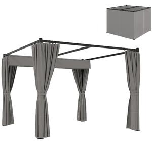 Outsunny skleněná Pergola se Stahovací Střechou 3x3 m se Sidelními Stěnami Voděodolný Polyesterový Kryt pro Zahradní Terasu | Aosom