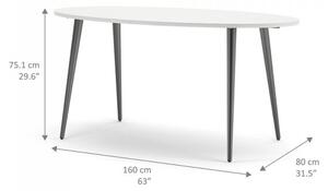 Retro jídelní stůl oválný Oslo 75397 bílý/černé nohy - TVI