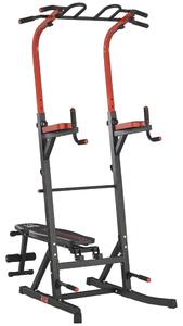 HOMCOM Workout Stanice, Tréninková Věž s Nastavitelnou Výškou a 5-Polohovým Polštářem na Záda, Hrazda pro Shyby, Kliky, Ocel 108x178x202-238 cm Černá