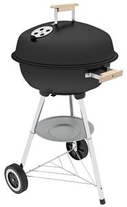Gril na dřevěné uhlí Outsunny s kolečky - přenosný barbecue gril s emaillonovaným víkem a miskou, dřevěné úchyty, 48x56x85cm pro venkovní zahradní pik