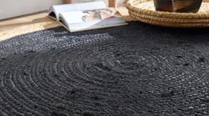 Dvoubarevný kulatý jutový koberec, černá a přírodní