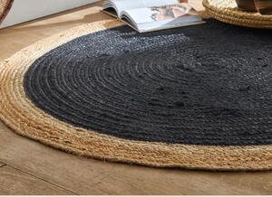 Dvoubarevný kulatý jutový koberec, černá a přírodní