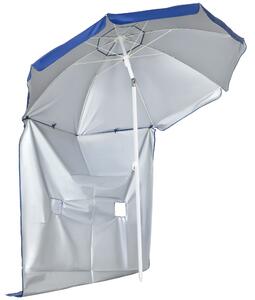 Plážový slunečník Outsunny s bočními panely Ø191x211 cm – slunečník s manuálním ovládáním sklonu, 2 kapsami a 2 okny pro zahradní bazén modrý | Aosom