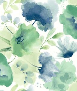 Zeleno-modrá vliesová květinová tapeta na zeď, BL1774, Blooms Second Edition Resource Library, York