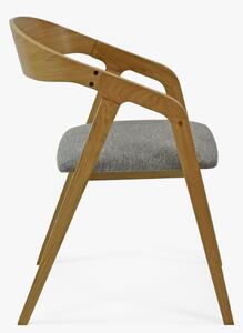 Zaoblená dubová židle s šedým čalouněním