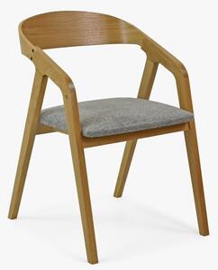 Zaoblená dubová židle s šedým čalouněním