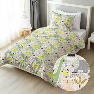 Biante Dětské bavlněné ložní povlečení Sandra SA-564 Dinosauři a brontosauři na šedém Prodloužené 140x220 a 70x90 cm