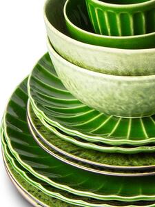 Set 2ks zelený keramický dezertní talíř s vroubky The Emeralds - Ø 22*2,8cm